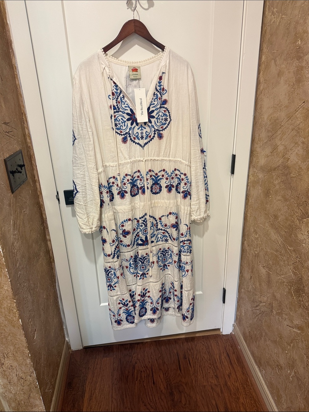 FARM Rio White Maxi Dress with Blue and Red Embroidery - Picture 2 of 12